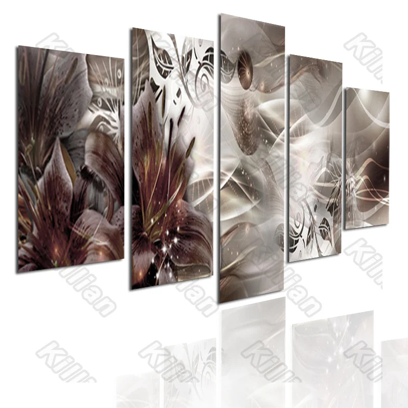 

Plant Style Mural Canvas Paintings Modular Home Decor Prints 5 Pieces Flower Black Lily Gray Poster Living Room Wall Fresco