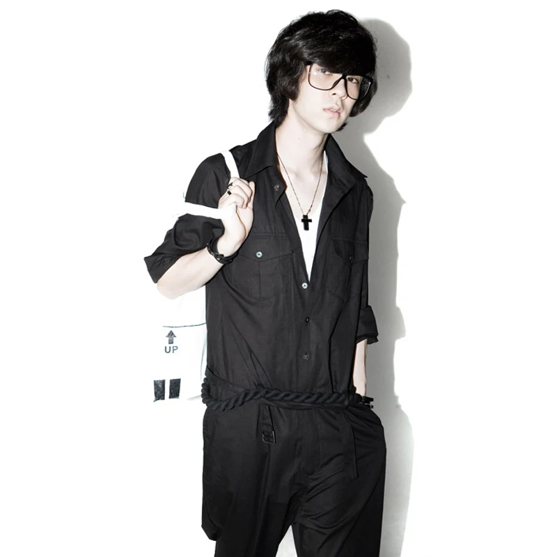 Мужской комбинезон большого размера черный в корейском стиле весна-лето 2019 |