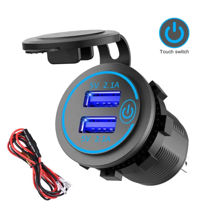 

4.2A Dual USB Fast Charger with Switch Socket Power Outlet Adapter Waterproof Dual USB Ports for Marine RV Boat Motorcycle Truck
