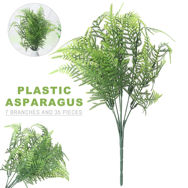 

Пластмассовая спаржа с 7 стеблями, персидская трава, зеленая искусственная спаржа, растения, водные растения 33 ~ 35 см для украшения дома, свад...