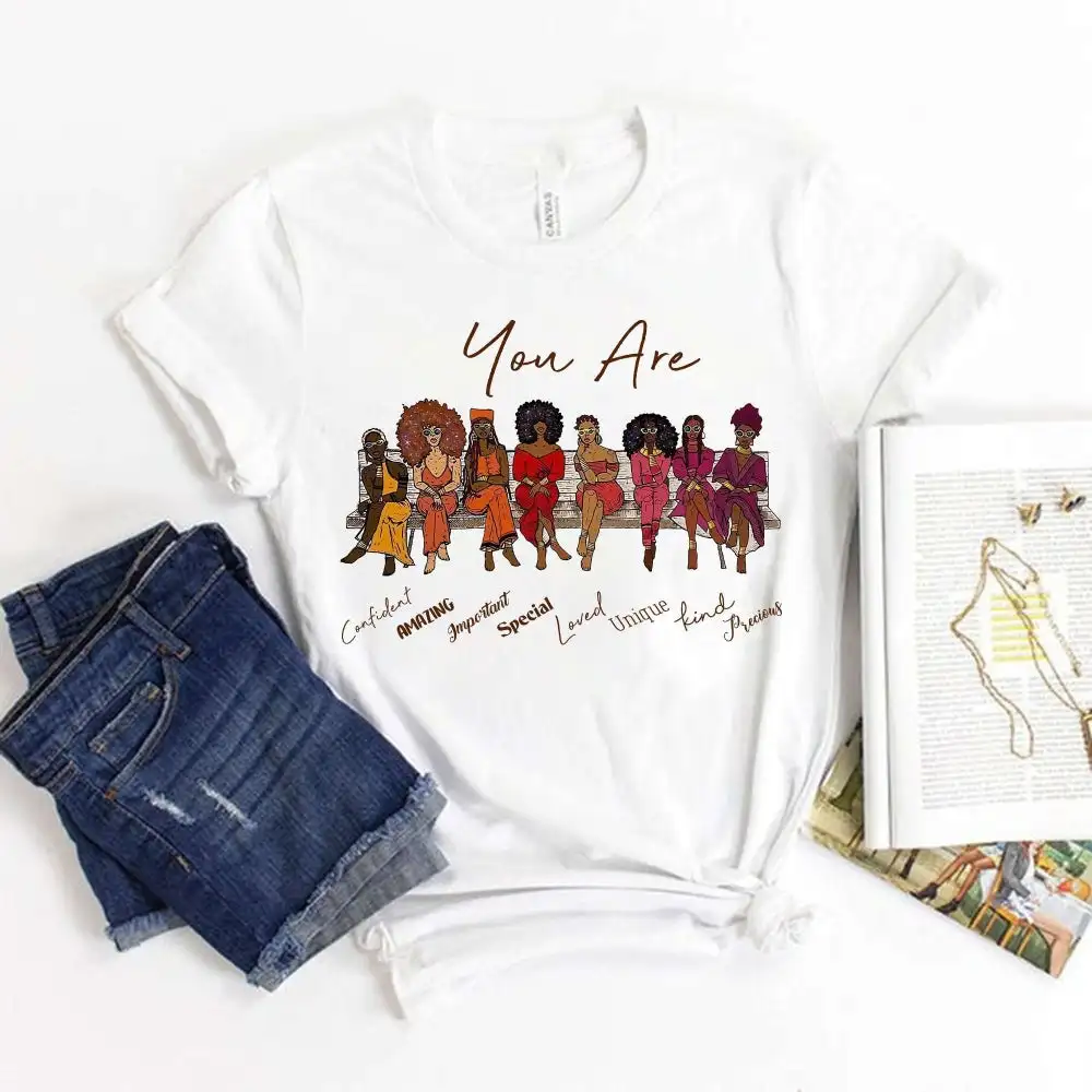 Американском стиле футболки черный Для женщин рубашка Melanin натуральных волос