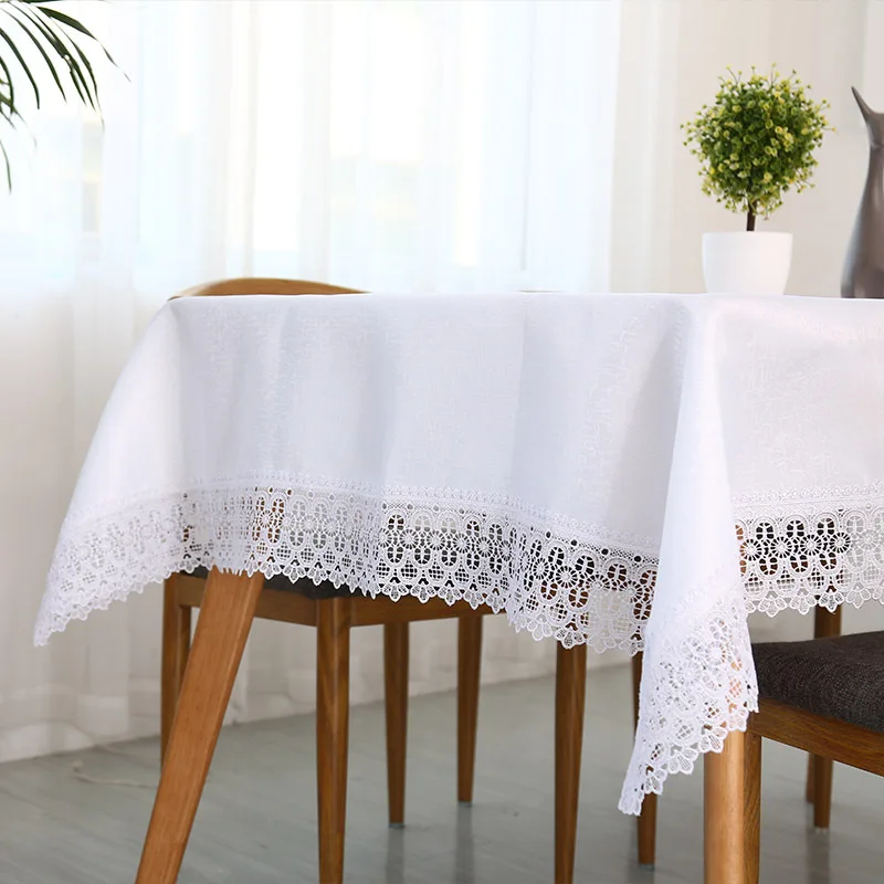 

Pastoral Fabric Plain White Lace Tablecloth Square Towel Tablecloth Lace Edge Rectangle Cover Cloth Multi-purpose Towel