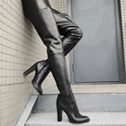 Женские высокие ботинки laigзем до бедра с круглым носком на толстом массивном каблуке с боковой молнией женские ботинки из искусственной кожи большой размер 40 47 52