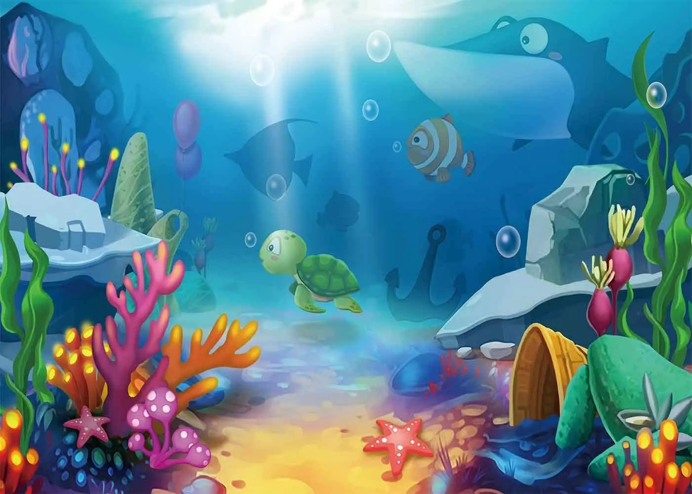 Underwater World Backdrop for Birthday Party Cartoon Coral Reef Marine Life Blue Ocean Photography Background Photoshot enlarge