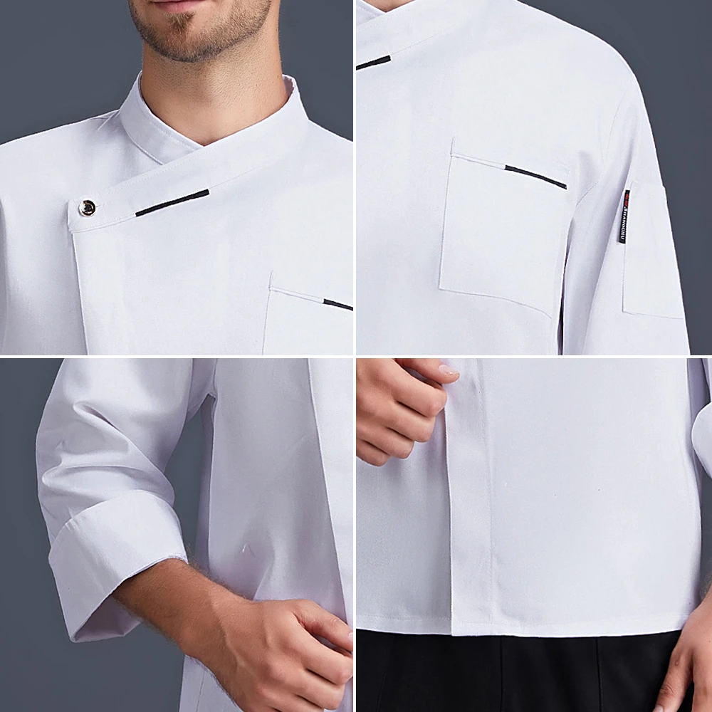 Белая форма шеф-повара для мужчин и женщин с длинным рукавом кухни пальто повара