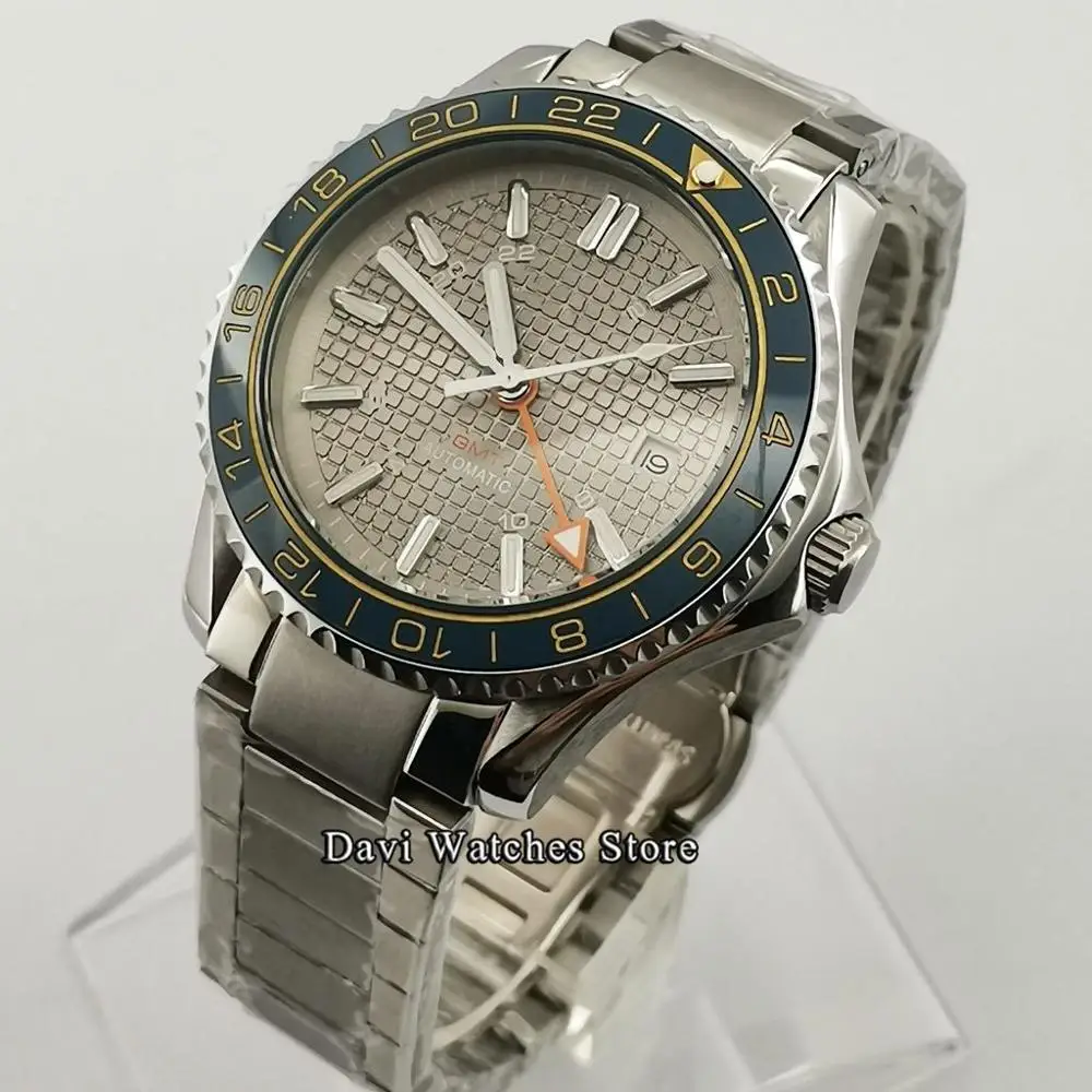 

BLIGER 41mm Sterile Gray dial GMT Top luxury Mens Watch Sapphire glass date ceramic bezel automatic men wristwatch Clock