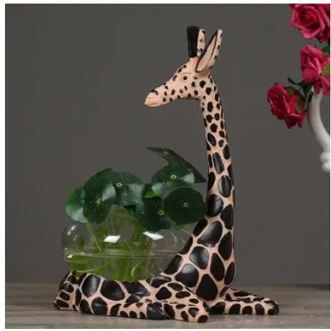 Yaratıcı mobilya el sanatları avrupa süper sevimli zürafa akvaryum hidroponik saksılar oturma odası culpture heykel toptan