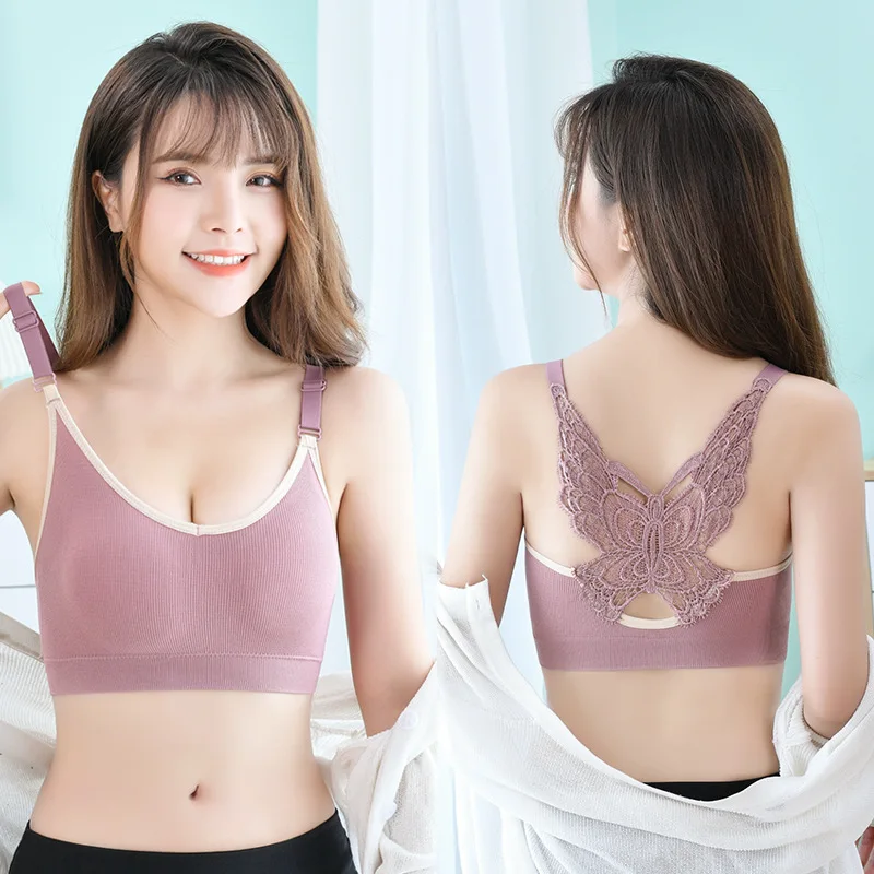 

Women Hollow Out Bralette Seamless Wireless Beauty Underwear Solid Color Sexy Butterflty Knot Back Vest Push Size Bras Plus