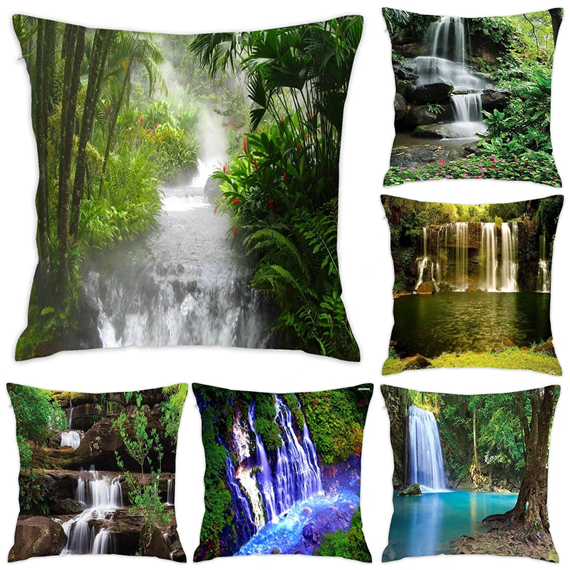 

[Douladou] Waterfalls Flow Pillow Case Polyester Decorative Pillowcase Nature Cushion Covers Scenic Throw Pillow Case45x45CM