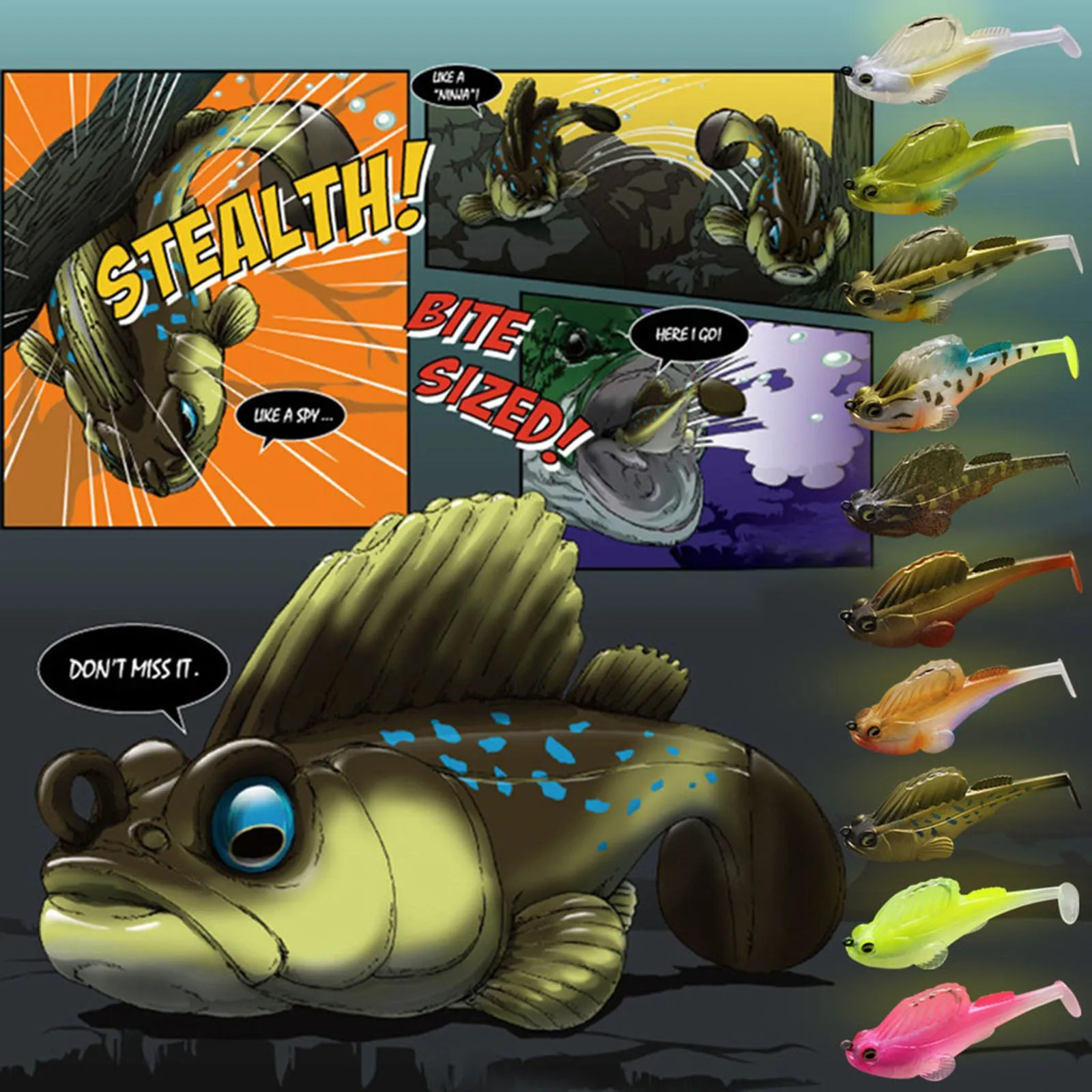 

48# 10 Styles Jumping Fish Fishing Bait Tail soft bait prevent-hanging bottom Soft Superb details in design,protect against hang