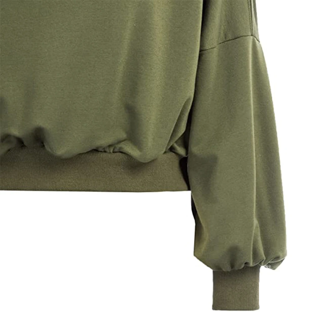 

Women Casual Crewneck Pullovers Sweatshirt Autumn Basic Round Neck Loose Hoodie Long Sleeve Tops Drop Shoulder Ribbed Cuff Hem
