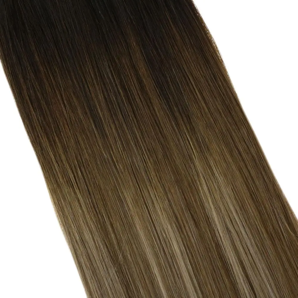 VeSunny Double Weft Clip in Hair Extensions Human 7pcs 120gr on Balayage Ombre Brown mix Blonde #2/6/18 | Шиньоны и парики