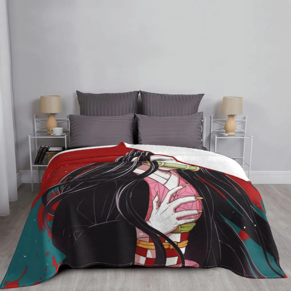 

Nezuko Demon Slayer Kimetsu No Yaiba Blanket Anime Warm Plush Super Soft Flannel Throw Blanket Bedding Bedspread Cover Travel