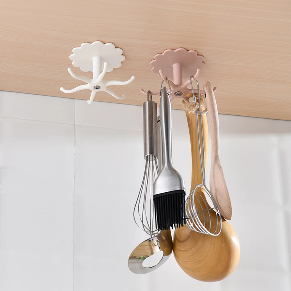 

1PC Rotating Hook Bathroom Hook Holder Kitchen Storage Rack Under Shelf Rotate Towel Hook Kitchenware Cabinet Storage Organizer