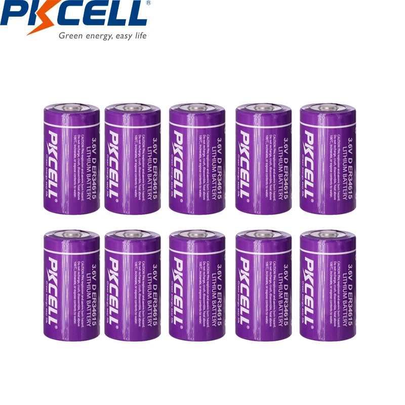 

10Pcs*PKCELL D size 3.6V 19000mAH ER34615 Lithium Unrechargeable Battery for water/electricity meter