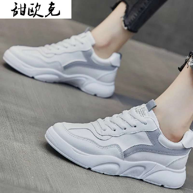 

2021 New Woman White Shoes Pu Casual Comfortable Woman Sneaker Lace-up Platform Spring Woman Walking Vulcanized Shoes Plus Size