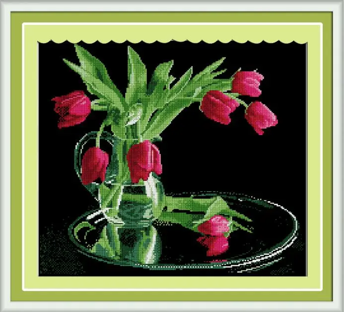 Набор для вышивки крестиком Tulips in full bloom холст с напечатанным счетчиком 18 карат 14