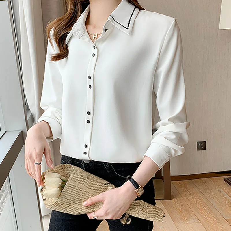 Женская шифоновая блузка на пуговицах Повседневная однотонная элегантная