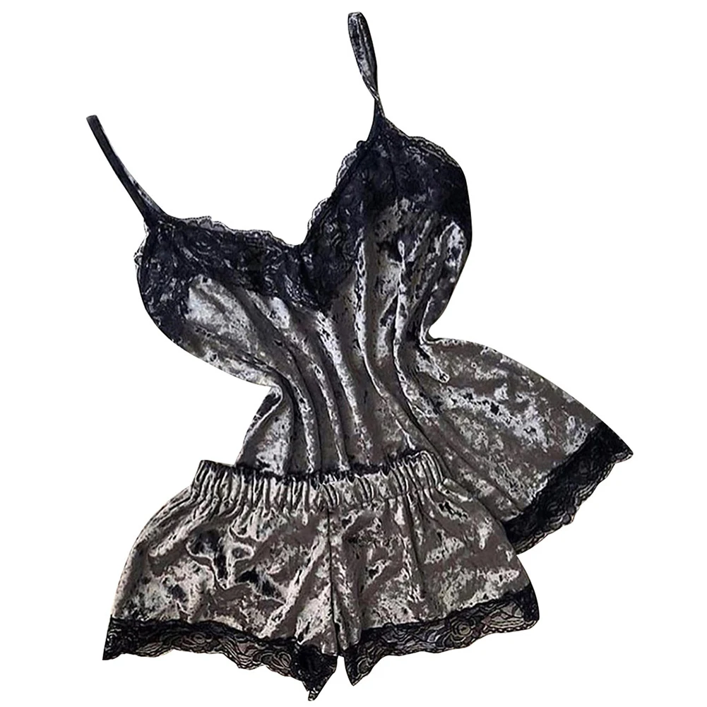 Женский комплект для сна шелковистая Сексуальная кружевная майка на бретельках