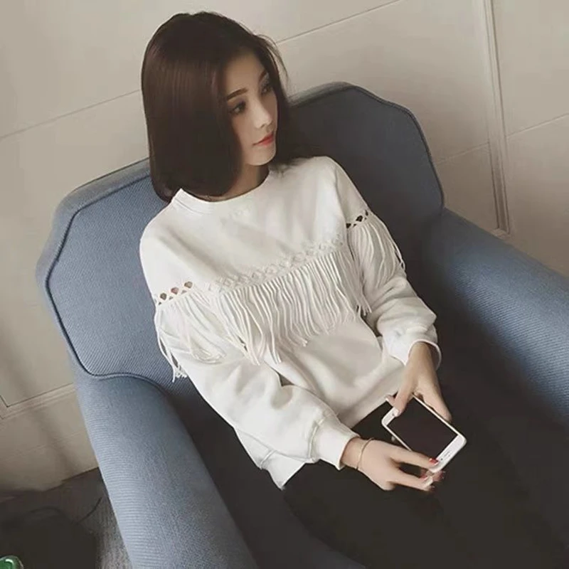 Свитер женский весенне-осенний короткий с бахромой и длинным рукавом - купить по