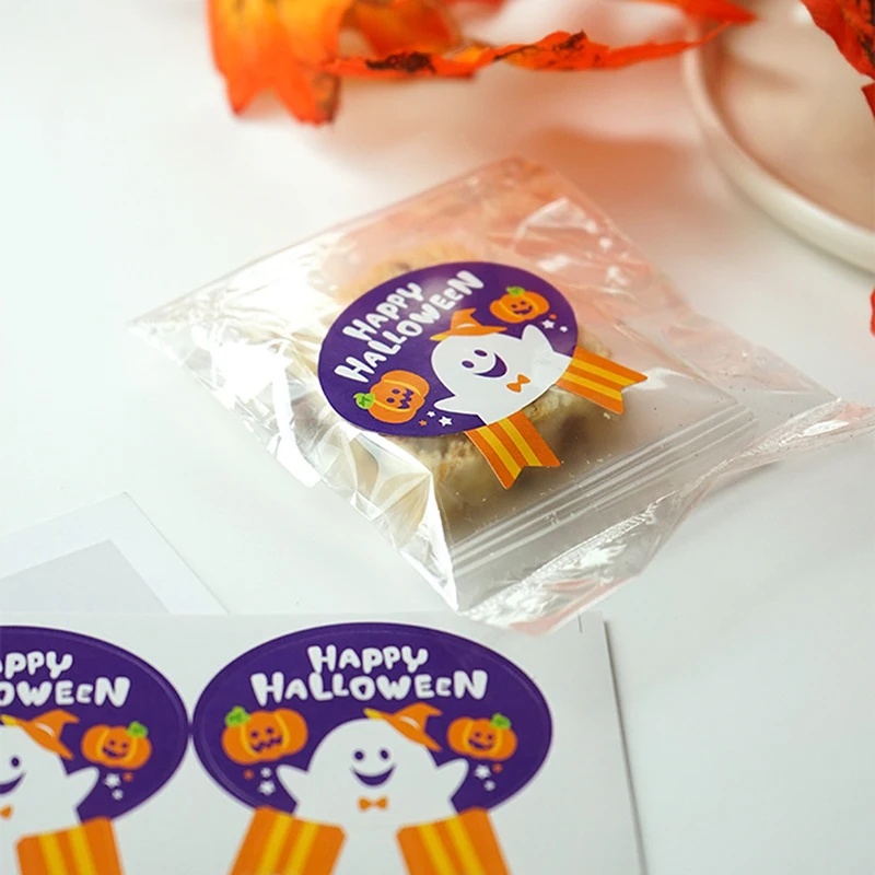 

New Halloween Paper Sticker 60pcs/set Halloween Ghost Candy Bag Sticker For DIY Halloween Party Gift Packing Box Decor