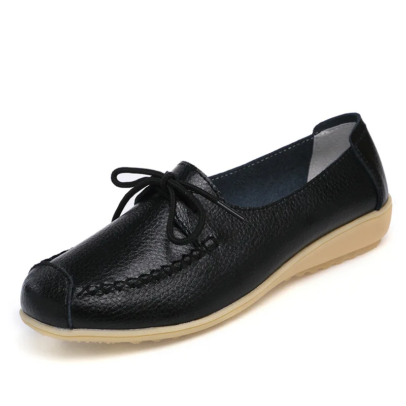 

2021 Spring Leather Ladies Single Shoes Casual Flat Shoes Female Large Size Soft Sole Middle-aged and Elderly Mother Shoes