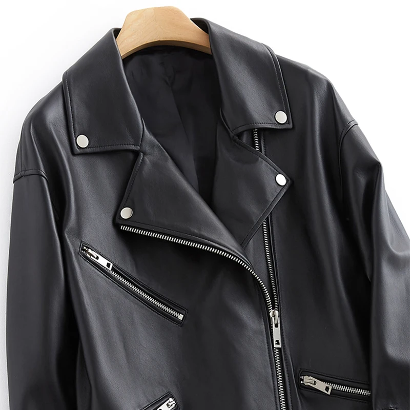 Lautaro Черная байкерская куртка из искусственной кожи для женщин с длинным рукавом