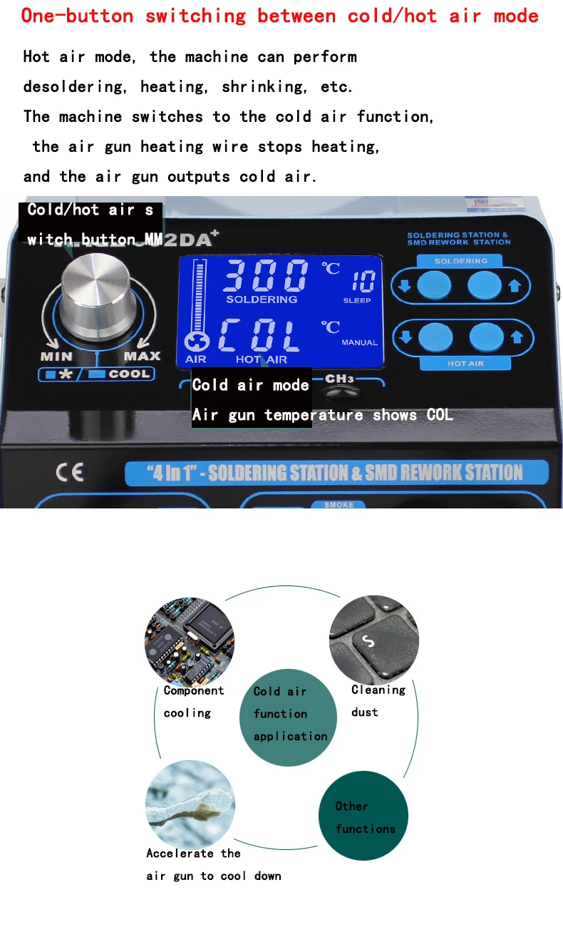 YIHUA 992DA+ 4 в 1 ЖК-цифровой фена паяльная станция+ вакуумная Ручка+ Электрический паяльник для курения паяльная станция BGA
