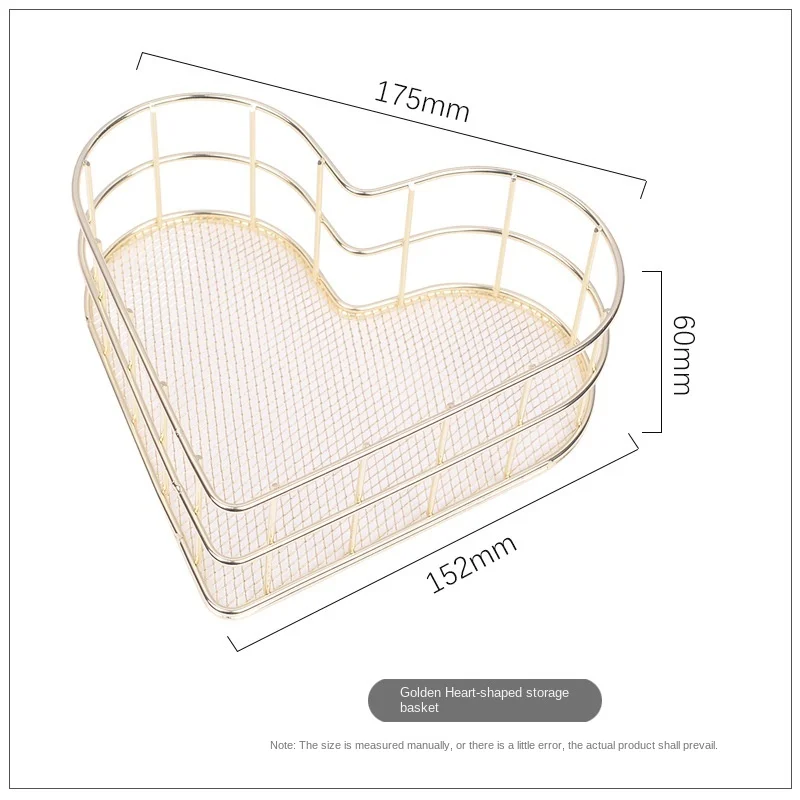 

Heart-shaped Gold Iron Harvest Basket Nordic Ins Simple Rose Gold Basket jewelry Cosmetic Storage Clutter Finishing Fruit Basket