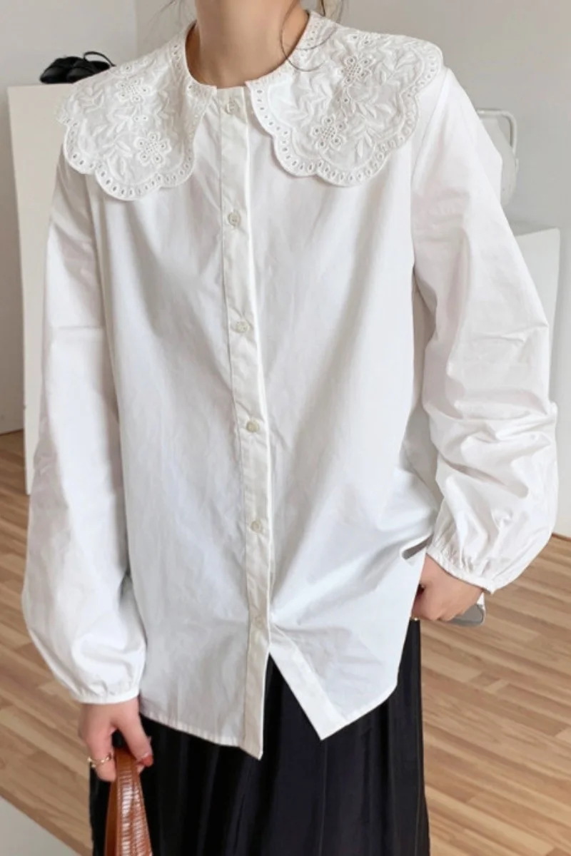 Корейская шикарная Весенняя рубашка французская Милая Кружевная с кукольным