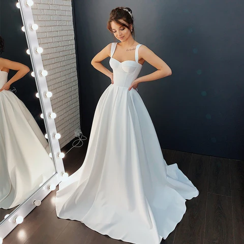 New Style Satin Wedding Dresses Sweetheart Свадебное платье Robe De Mariage женское платье Vestido De Noiva E Gala Bride Gown