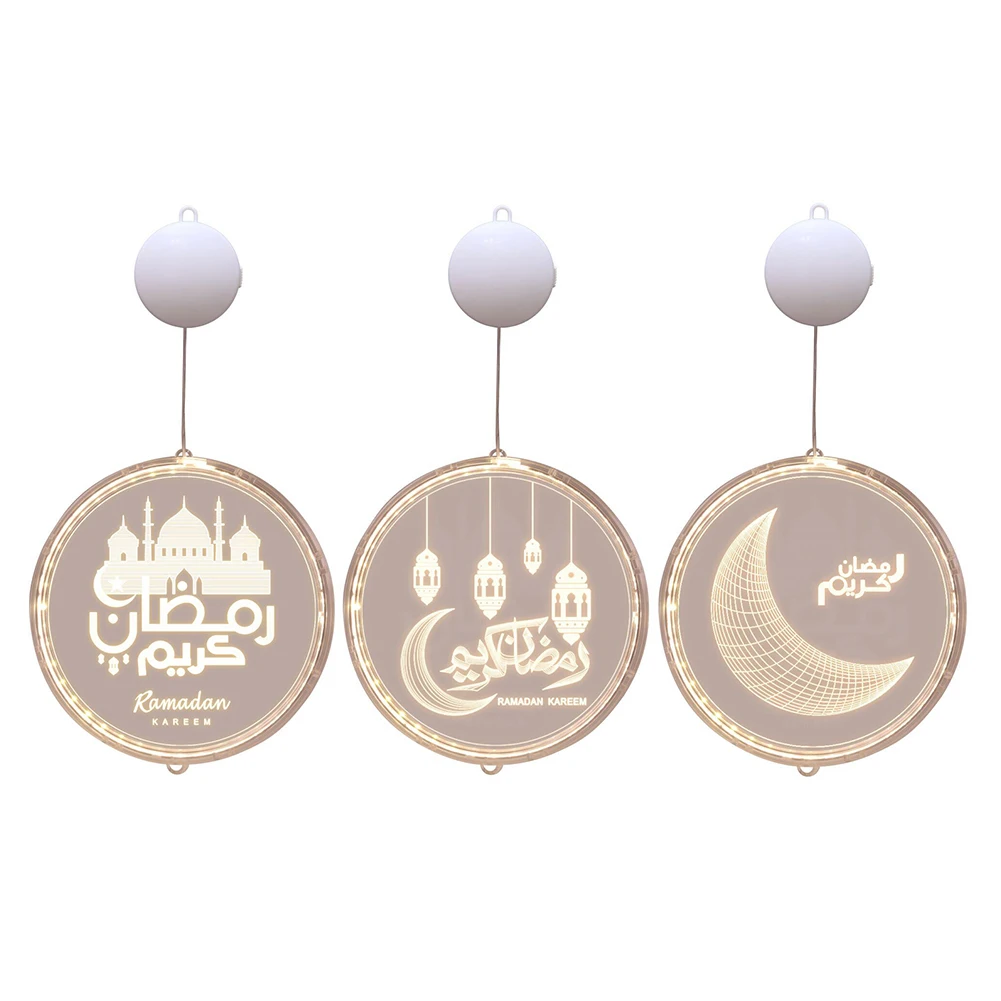 

3D Eid Mubarak Ramadan Atmosphere Lantern Lights Islam Muslim LED Hanging Window Modeling Night Lamp for Party Festival Decor