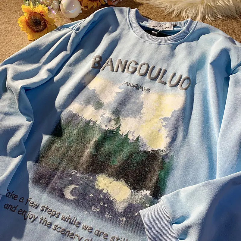 

amercan vintage Aesthetic forest printing sweatshirt harajuku hoodie