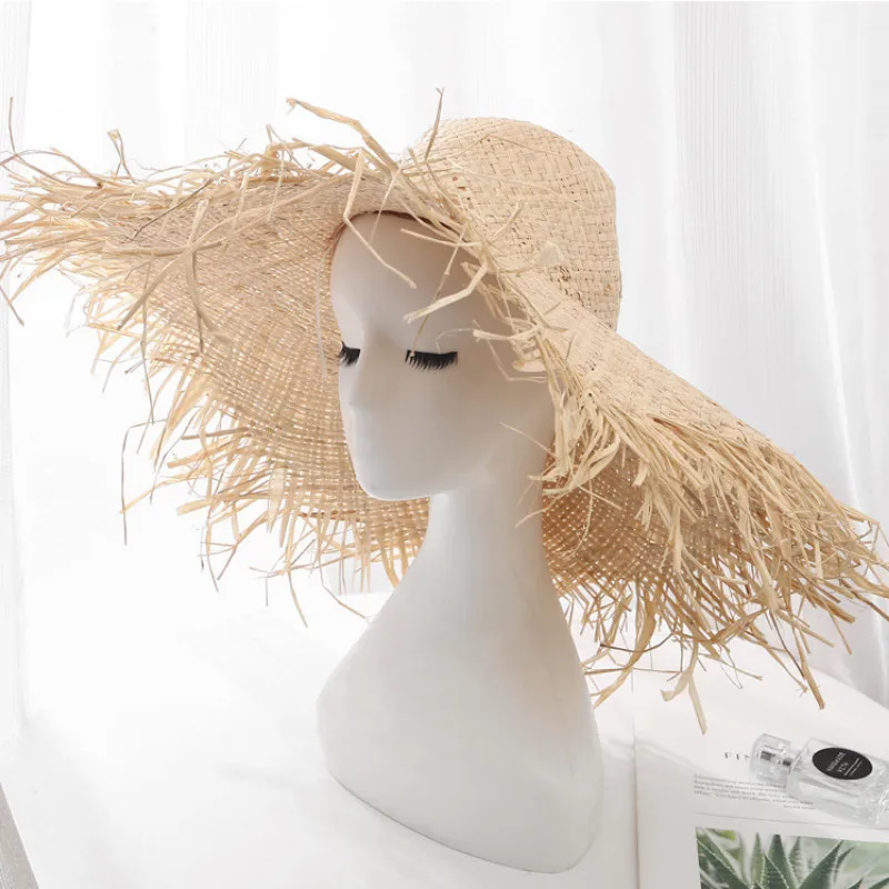 Натуральная большая женская летняя широкая широкополая шляпа с кантом рафия