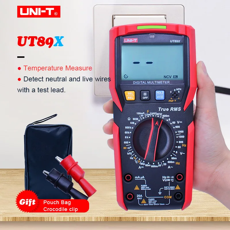 UNI-T UT89X Цифровой мультиметр; AC DC Вольт Ампер Ом метр; Емкость Сопротивление Частота Температура тестер; NCV/Live провода тест