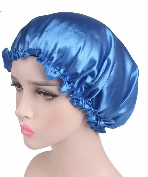 royal blue Новые модные женские туфли для взрослых душ Кепки s Для женщин атласная ночная рубашка сна Кепки волос шляпа Шелковый головных уборов широкий Эластичная лента для взрослых душ Кепки s - Цвет: royal blue