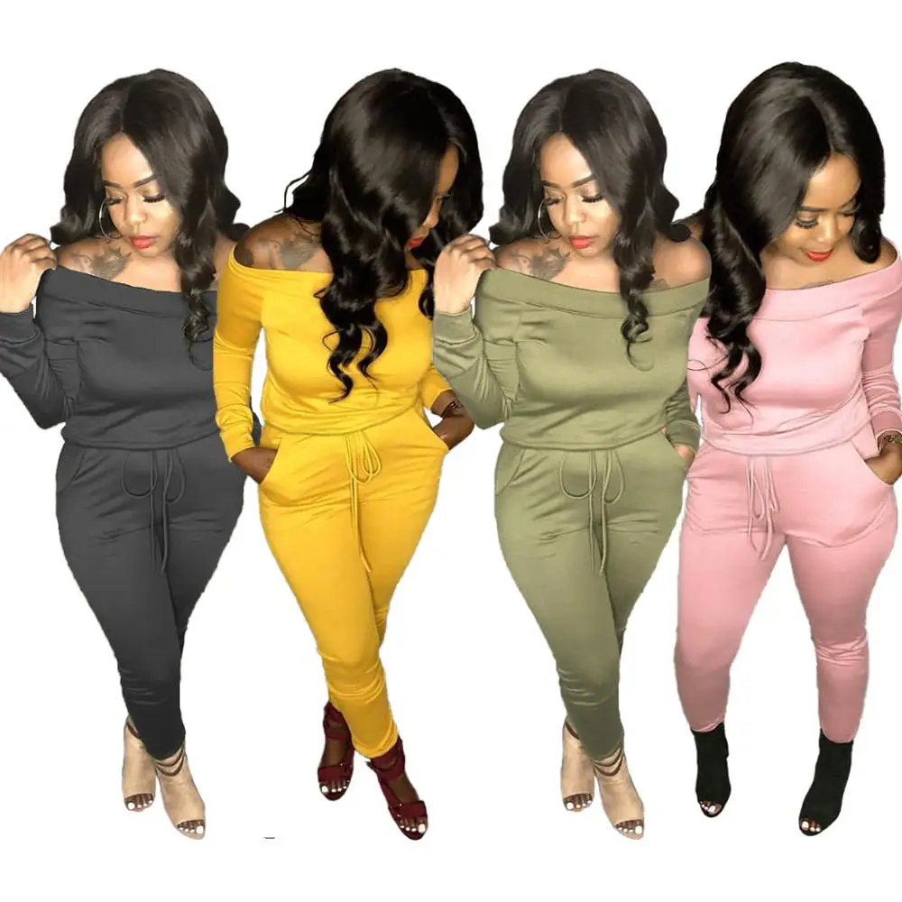 

Casul Women Set Slash Neck Long Sleeve Crop Top + Long Pants With Pocket Autumn And Winter Clothes For Women