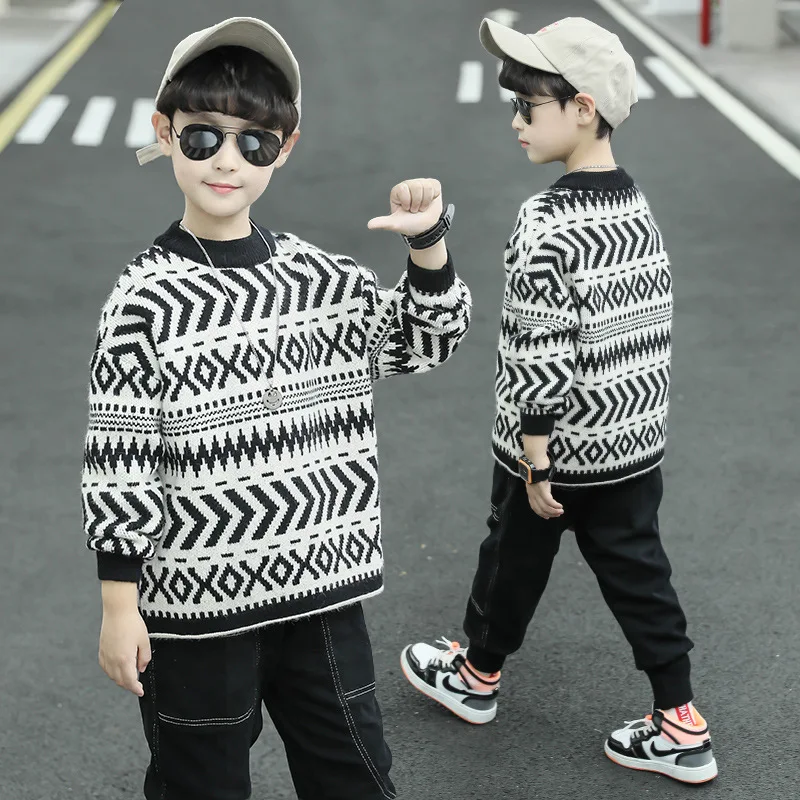 

Куртка трикотажная для мальчиков, черный свитер, пальто, верхняя одежда для подростков, весна-осень