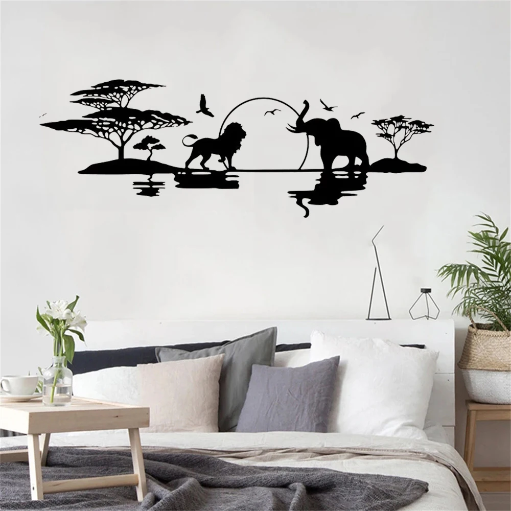 

Africa Safari Wild Animals Lion Elephant Wall Sticker Vinyl Interior Home Decor Room Nursery Art Palm Tree Decals Wallpaper