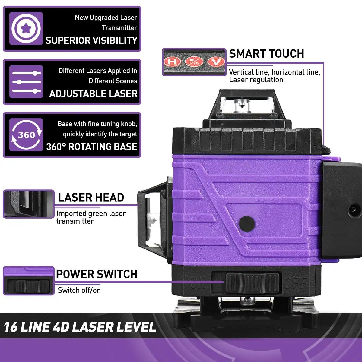 FASGet 16/12/8 Lines Professional Floor and Ceiling Remote Control 4D Green Line Laser Level with 4000mah Li-Ion Battery | Инструменты