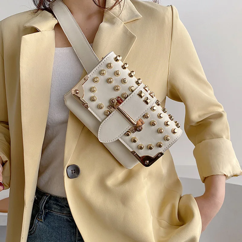 Mododiino женская сумка с заклепками на груди талии цепочками через плечо из