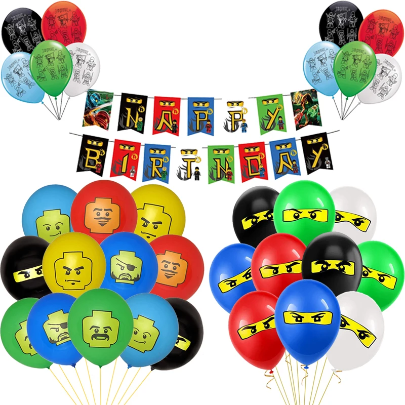 Воздушные шары ниндзя тематика латексные с днем рождения баннер Legoings Ninjagoed