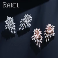 rakol new female personality aaa shiny water droplets cubic zirconia flower earrings elegant bride party jewelry re5445k