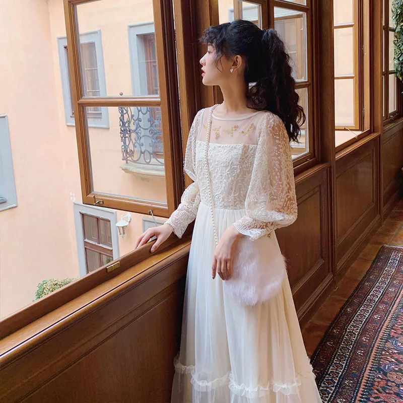 Женское кружевное платье вышитая сетчатая Тюлевая тонкая элегантная Дамская