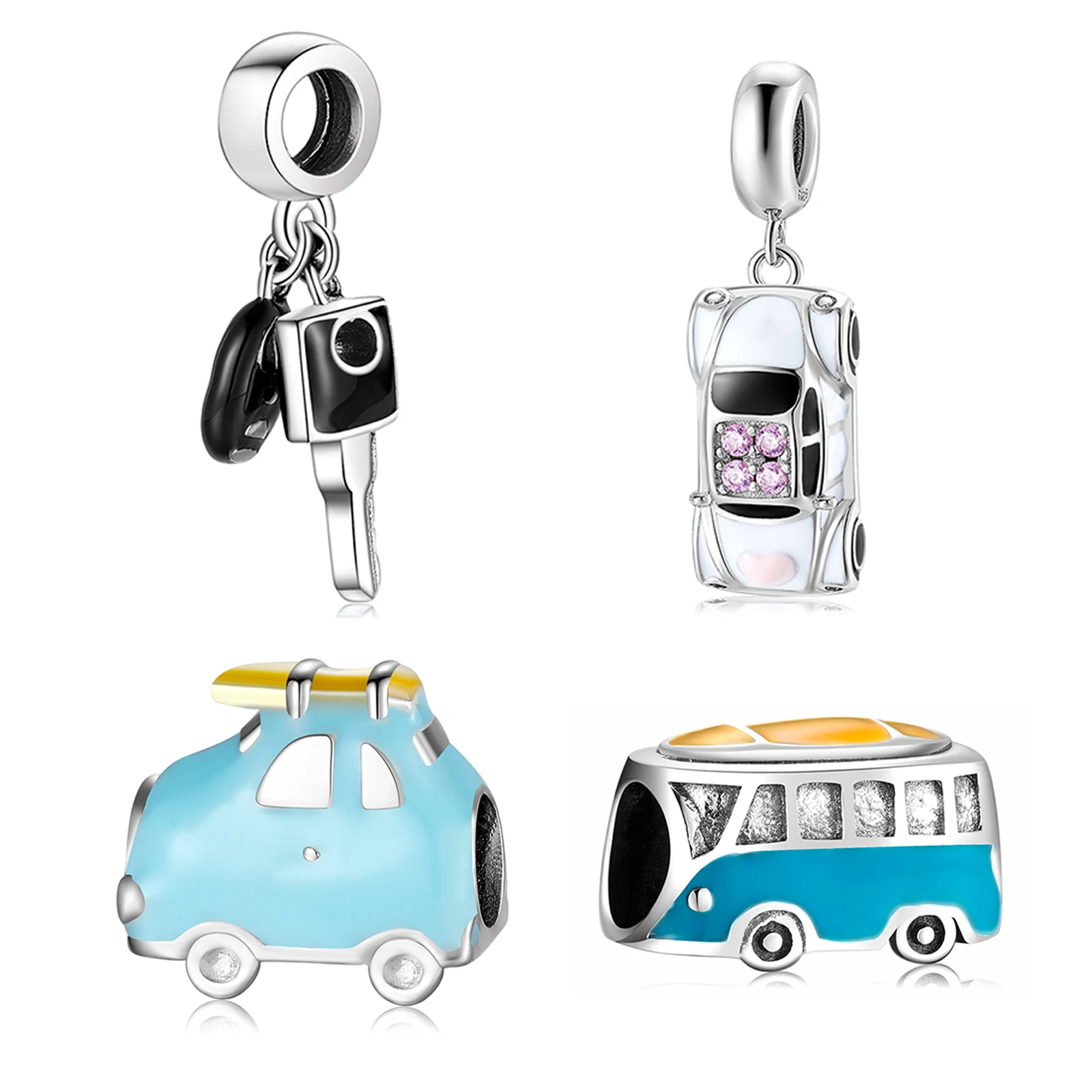 Новости Роскошные ключи серебряные бусины 925 пробы Голубая Эмаль Подвеска