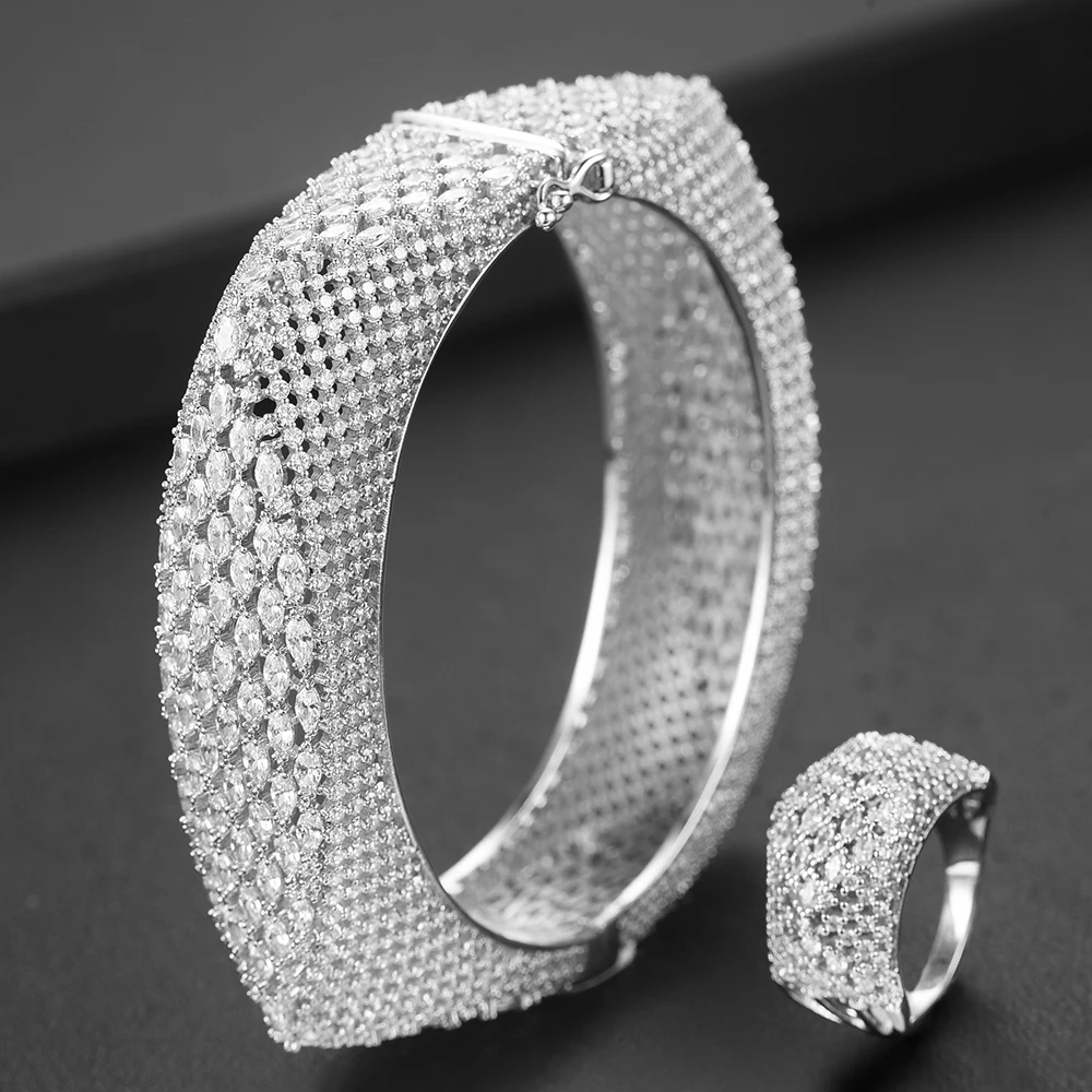 

SisCathy Luxury 2PCS Jewelry Sets For Women Wedding Zircon CZ Dubai Bridal Bangle Ring Jewelry Set aretes de mujer modernos 2019