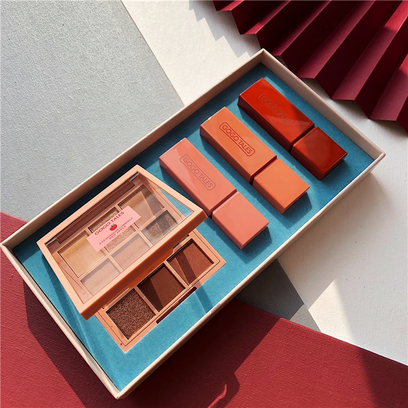 Набор для макияжа мерцающие матовые блестящие тени век палитра + помада с