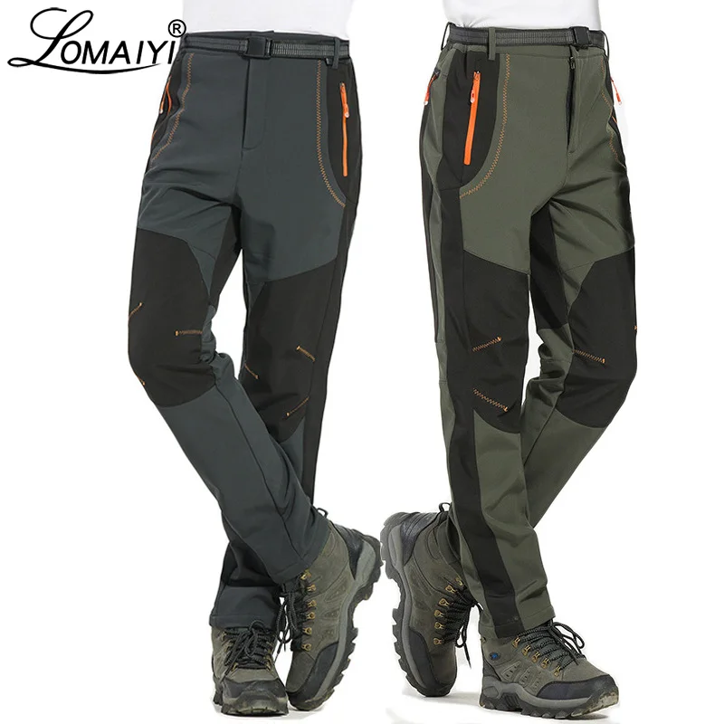 

LOMAIYI 5XL Men's Warm Winter Pants Men Fleece Lining Cargo Pants Mens Waterproof Trousers Male Stretch Casual Work Pants AM110
