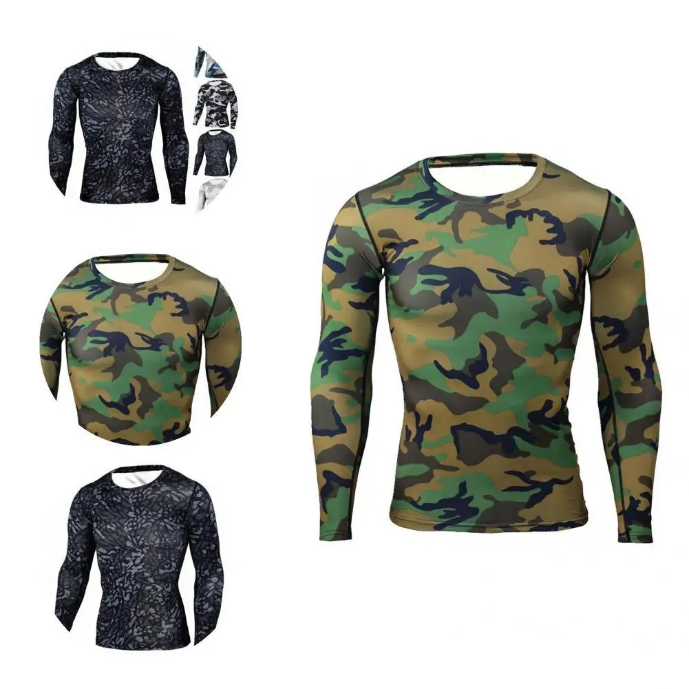 

Stylish Men Pullover Camo Sporty T-shirt Skinny All Match Pullover for Travel Men T-shirt