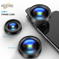kisscase universal 2 in 1 wide angle macro lens camera kits mobile phone macro phone lens with clip 0 45x for iphone samsung s10